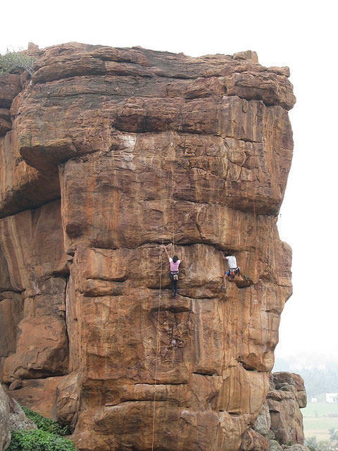 Rock climbing in Badami. Image Source ClimbingIndia.com